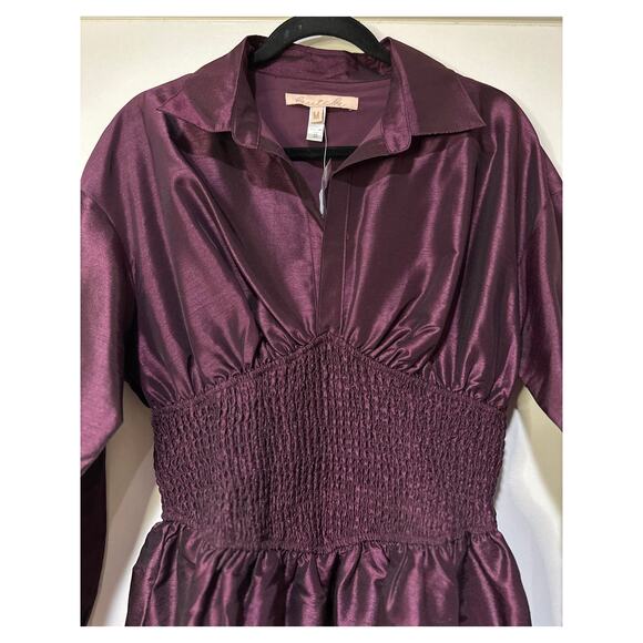 Hutch Iridescent Waisted Shirtdress Plum Size Medium NWT Shirred Waist Dressy - Picture 4 of 14